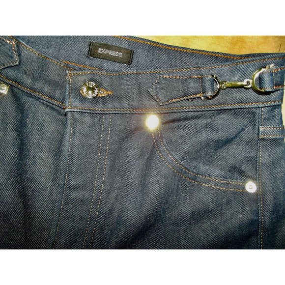 Express Mom Jeans Womens Size 2 x 26"Inseam Crop Super High Rise dark blue wash - Picture 3 of 10